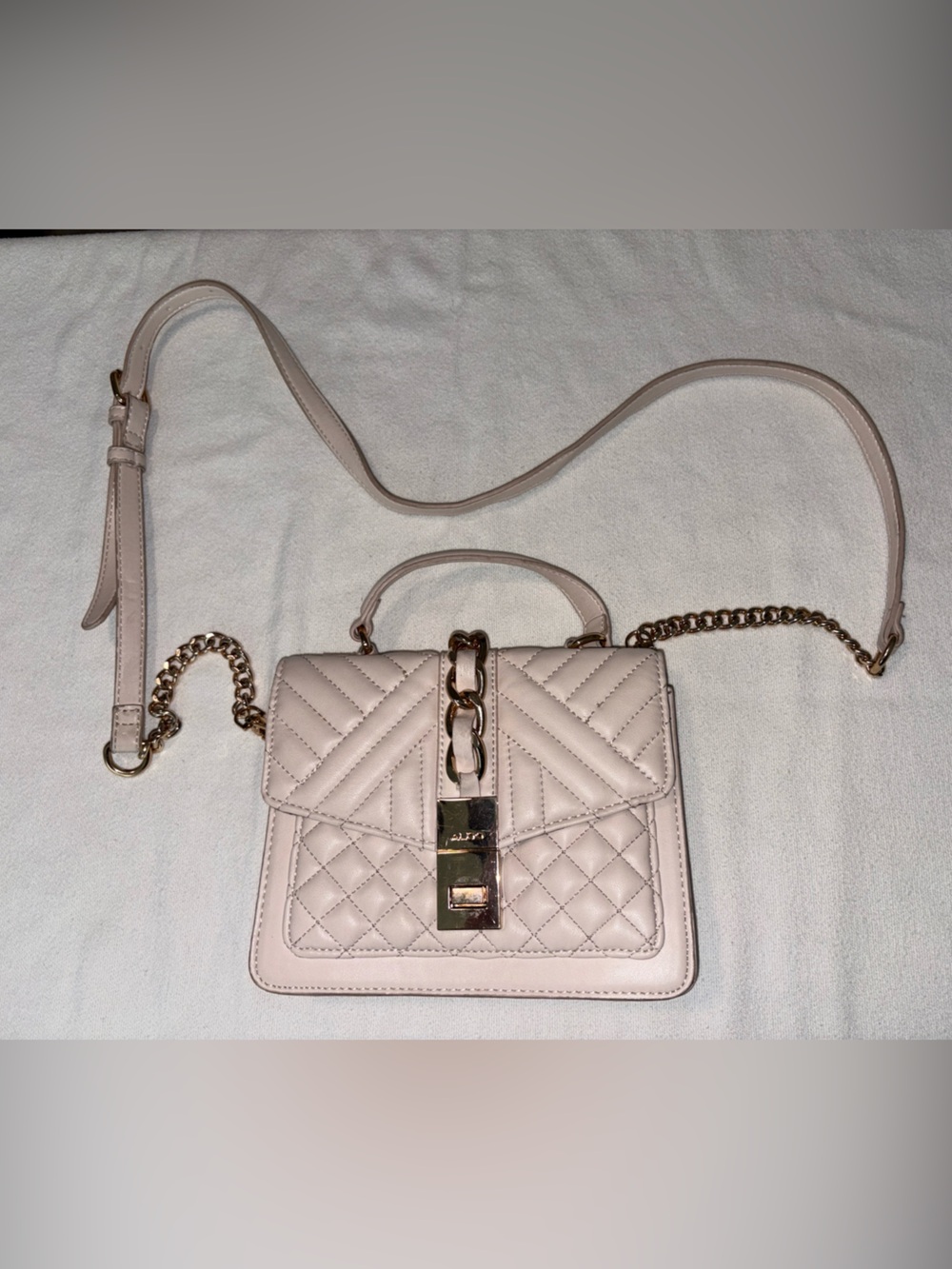 ALDO Quilted Crossbody Bag Beige Nude Gold Chain Small Purse